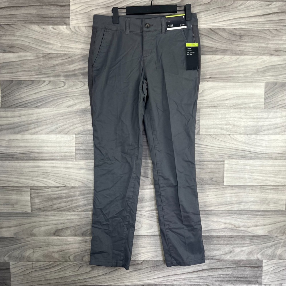 A New Approach Chino Pants Women's Size 4 Gray Cotton Mid-Rise‎ Slim Leg Career